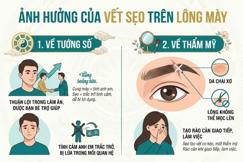 ảnh hưởng của vết sẹo trên lông mày 
