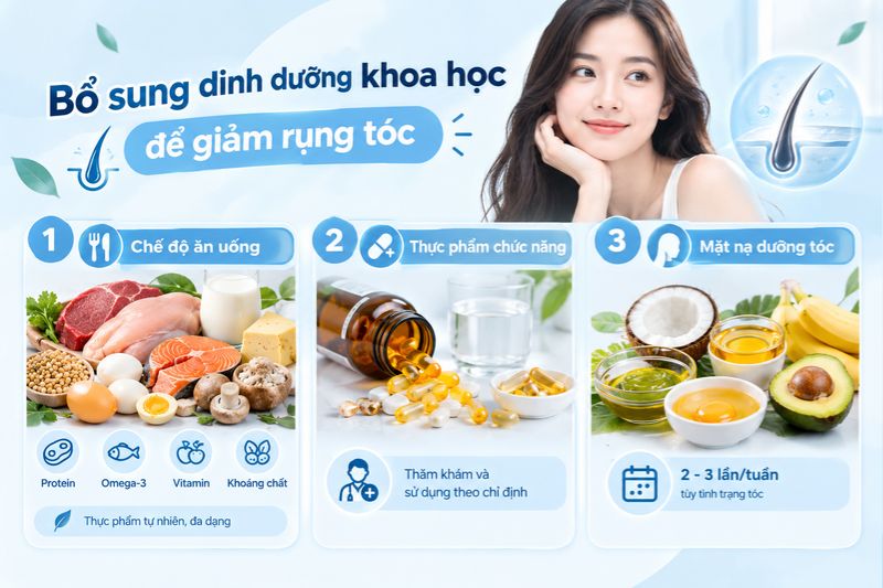 bổ sung dinh dưỡng khoa học để cải thiện rụng tóc 