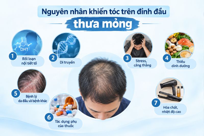 nguyên nhân khiến tóc thưa trên đỉnh 