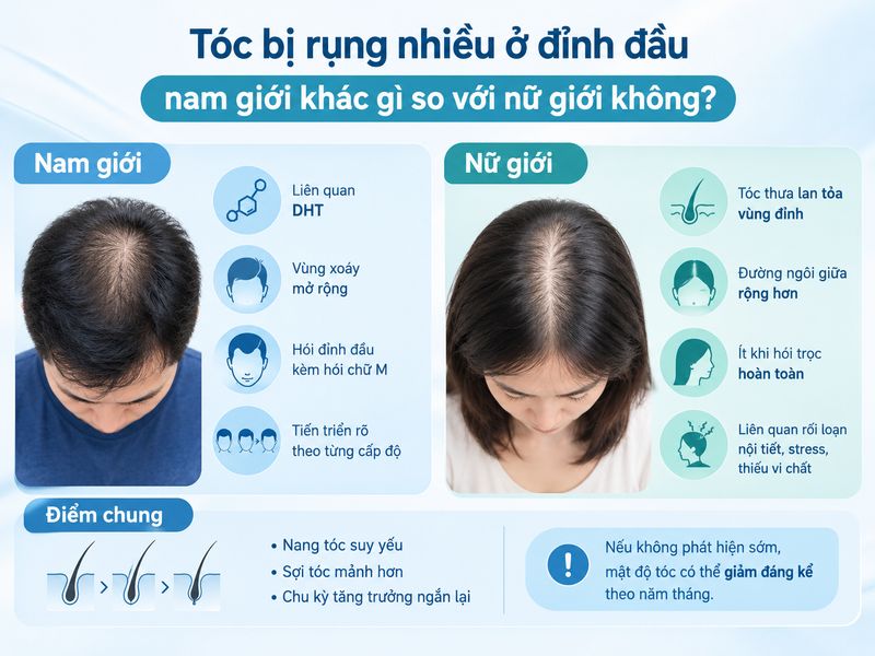 tóc bị rụng nhiều ở đỉnh đầu 